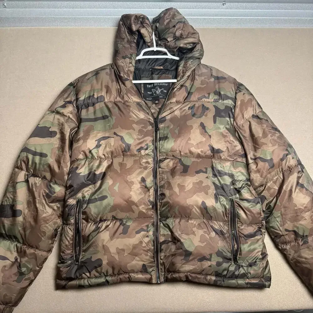 True Religion Men's Camouflage Hooded Puffer Jacket